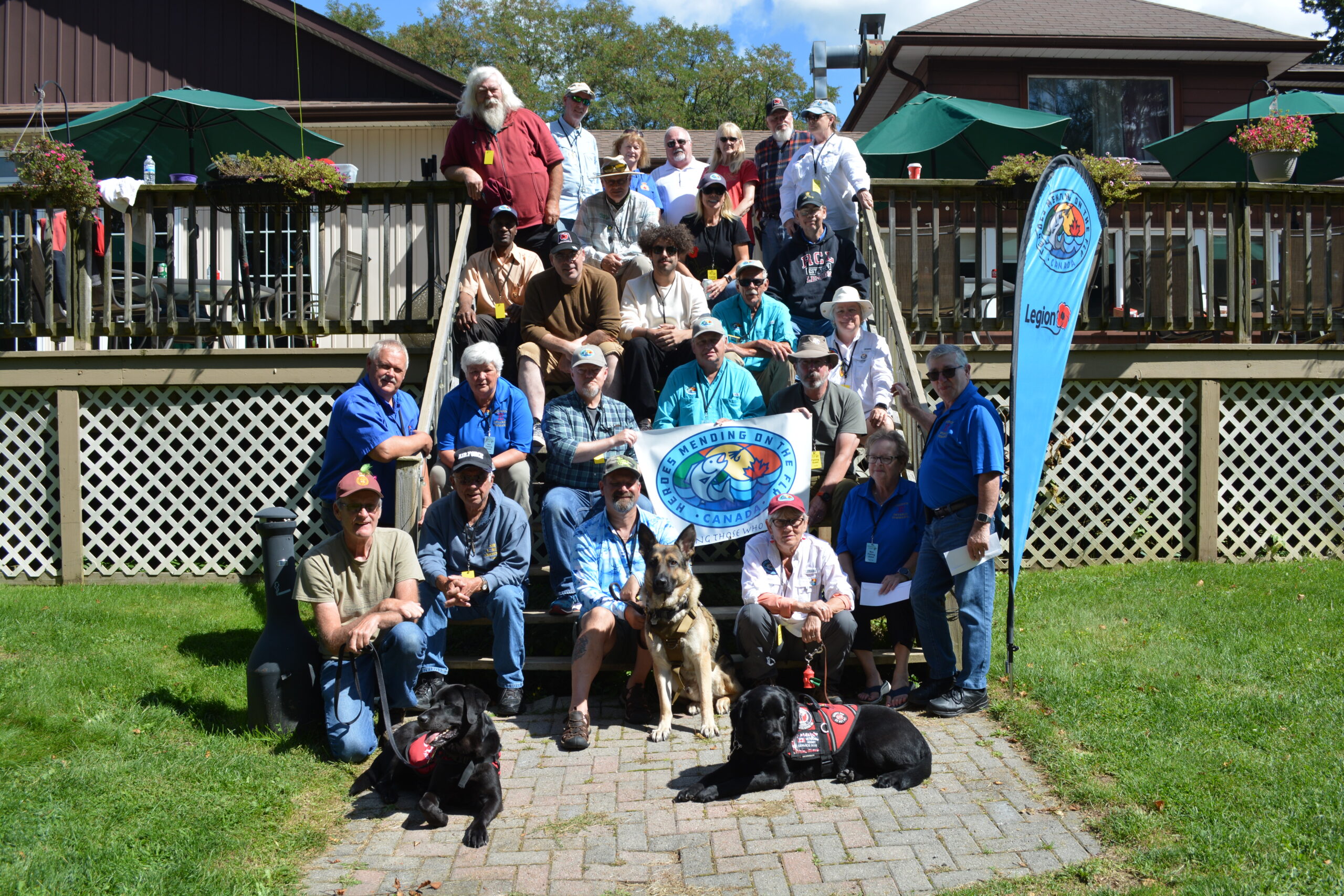 Franklin-Club-Group-Photo-Lodge-Stairs Hero's on the Mend Event, view of club members and guests.
